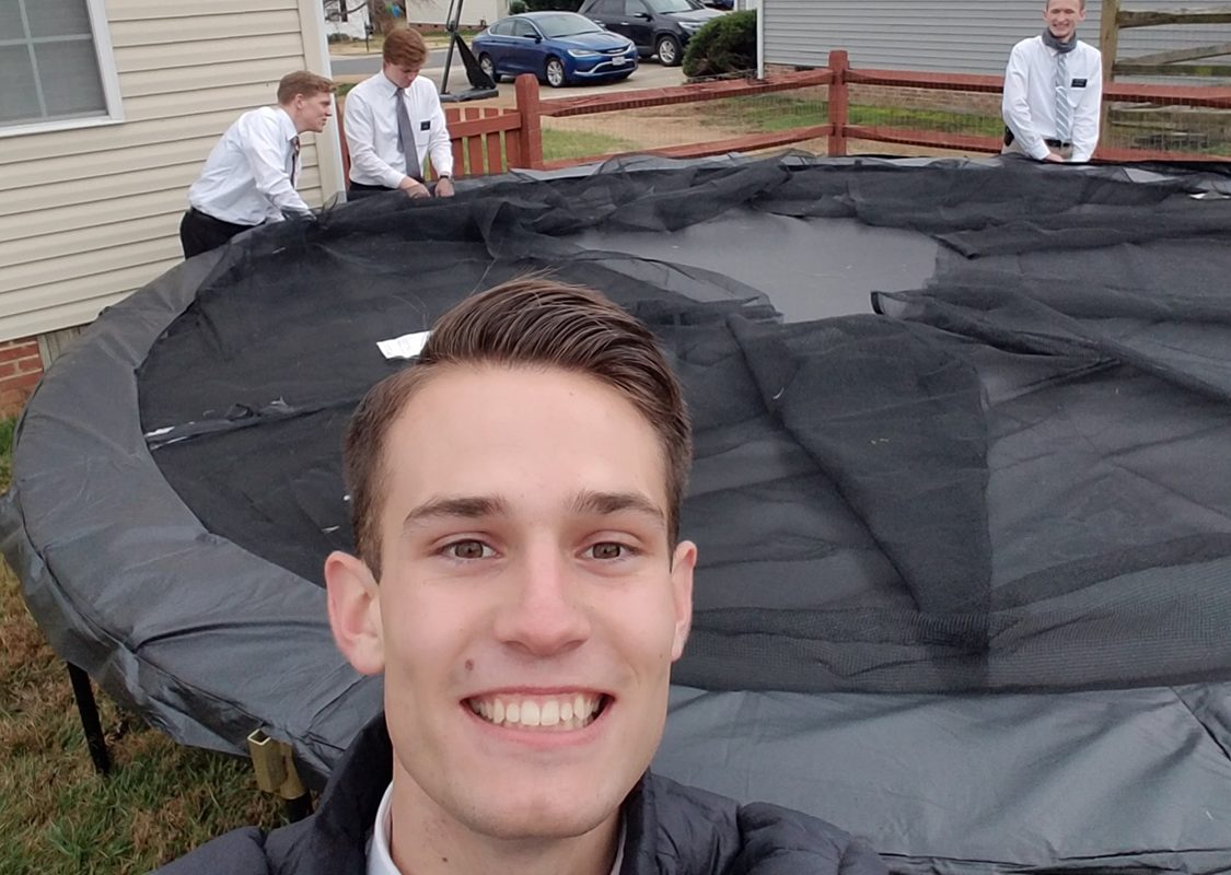 Setting up a trampoline for Christmas